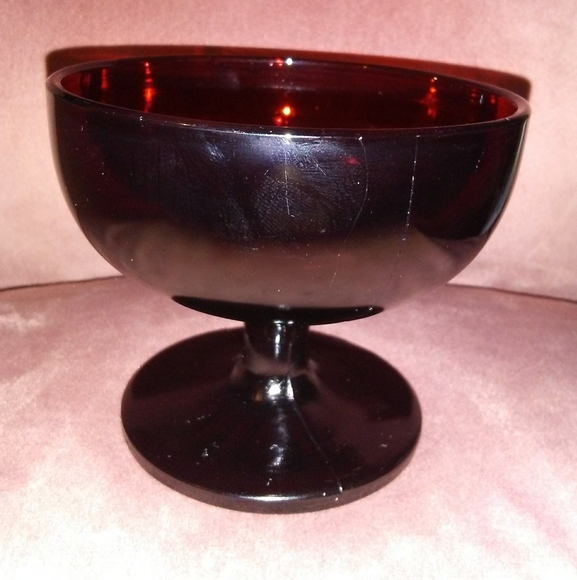 Vintage 60s Dark Cherry Red Ruby Glass Dessert Dish Footed Custard Bowl Anchor - Picture 2 of 6